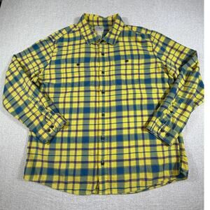 LL Bean Men XL Yellow Blue Plaid Flannel Long Sleeve Button Front Outdoor Shirt